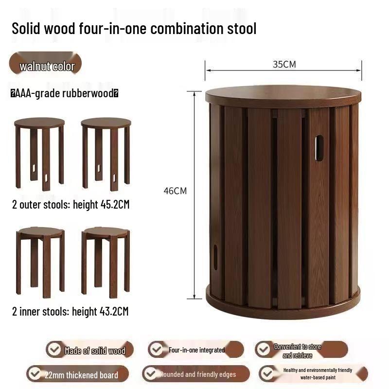 Sgabello Impilabile in Legno Massiccio con Ruote – Design Sei-in-Uno per Facile Conservazione e Uso Domestico