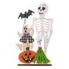 Halloween Wooden Table Sign, Spooky Skeleton Pumpkin Bat Ghost Centerpiece Sign for Home, Shelf, Desk, Mantel, Tabletop, Tiered Tray, Party Decor