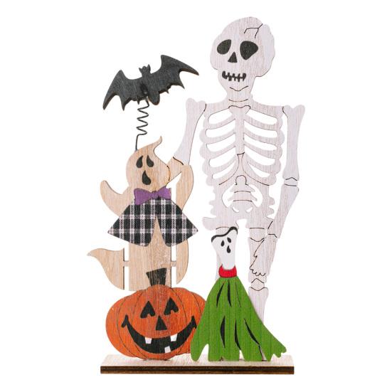 Halloween Wooden Table Sign Spooky Skeleton Pumpkin Bat Ghost Centerpiece Sign for Home B