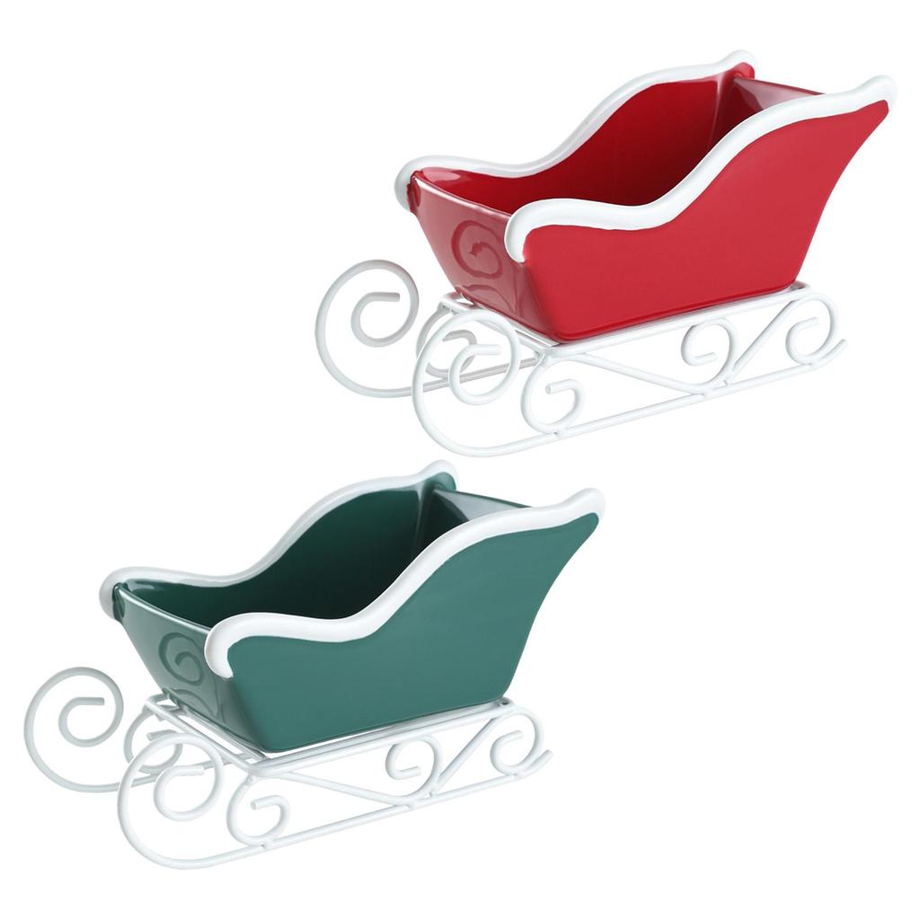 Christmas Sleigh Table Ornament,Server Gift,Candy Bowl Storage Basket Sled Shaped Bin for Holiday Farmhouse Home Present Mantle
