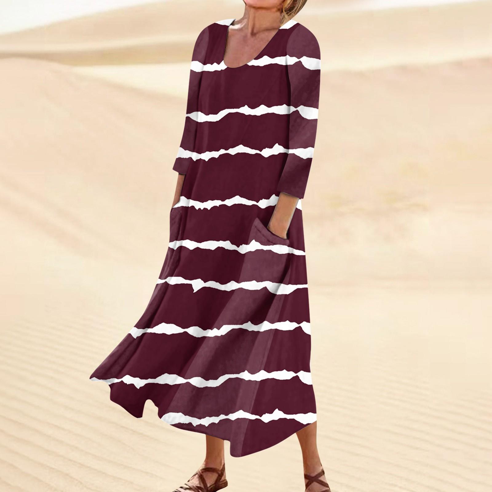 

Женское повседневное модное удобное платье с карманами и рукавами 3/4 с принтом M винный