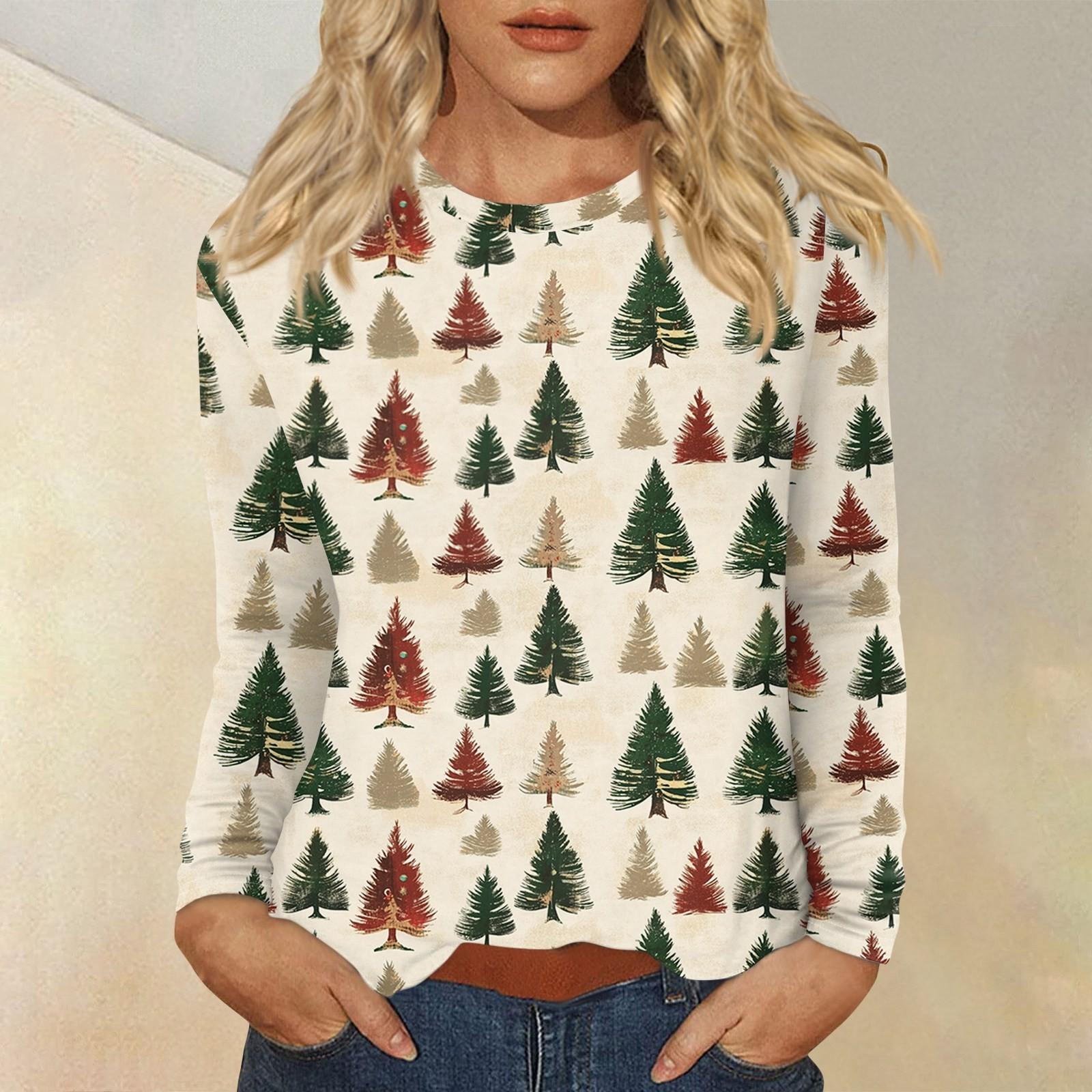 

Рубашки с длинным рукавом для женщин, милые футболки с принтом на Рождество, блузки, повседневные топы больших размеров, пуловеры XXXXL хаки