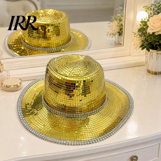 Durable Disco Hat Western Cowboy for Men Women, Sparkly Silver Stage Mirror Music Festivals, Concerts, Party