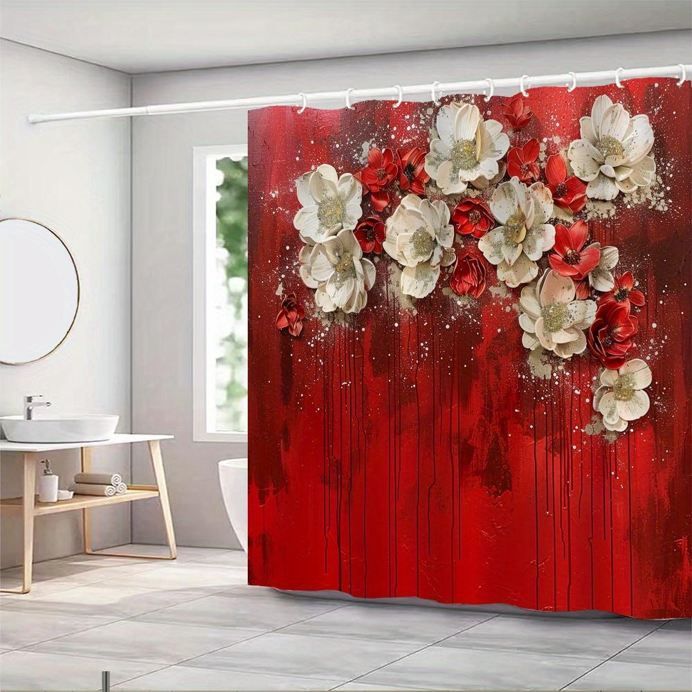 Red Floral Art Waterproof Mildew-Resistant Shower Curtain - Elegant Design for a Luxurious Bathroom Décor Experience