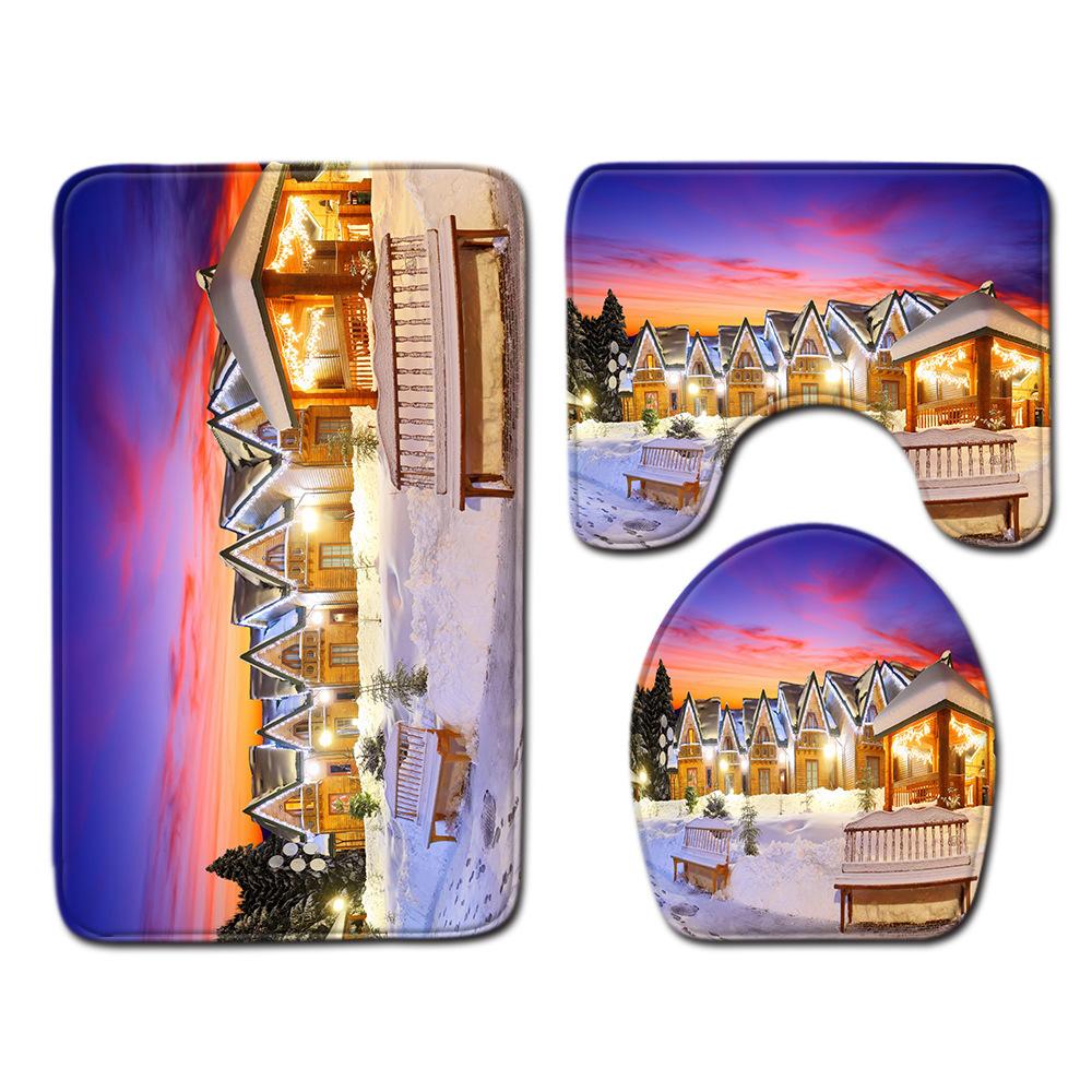 

Christmas Bathroom Floor Mat Toilet Three-Piece Set 45cmx75cm
