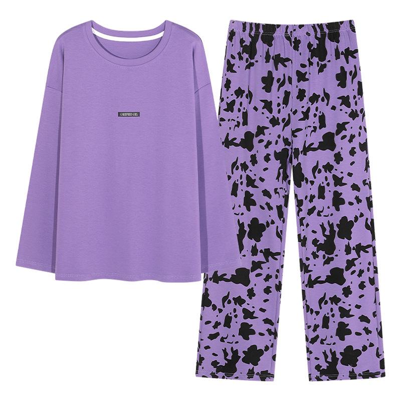 Women's Double-Sided Cotton Pajama Set: High-End, Skin-Friendly, Round Neck Pullover - Perfect for Home Wear