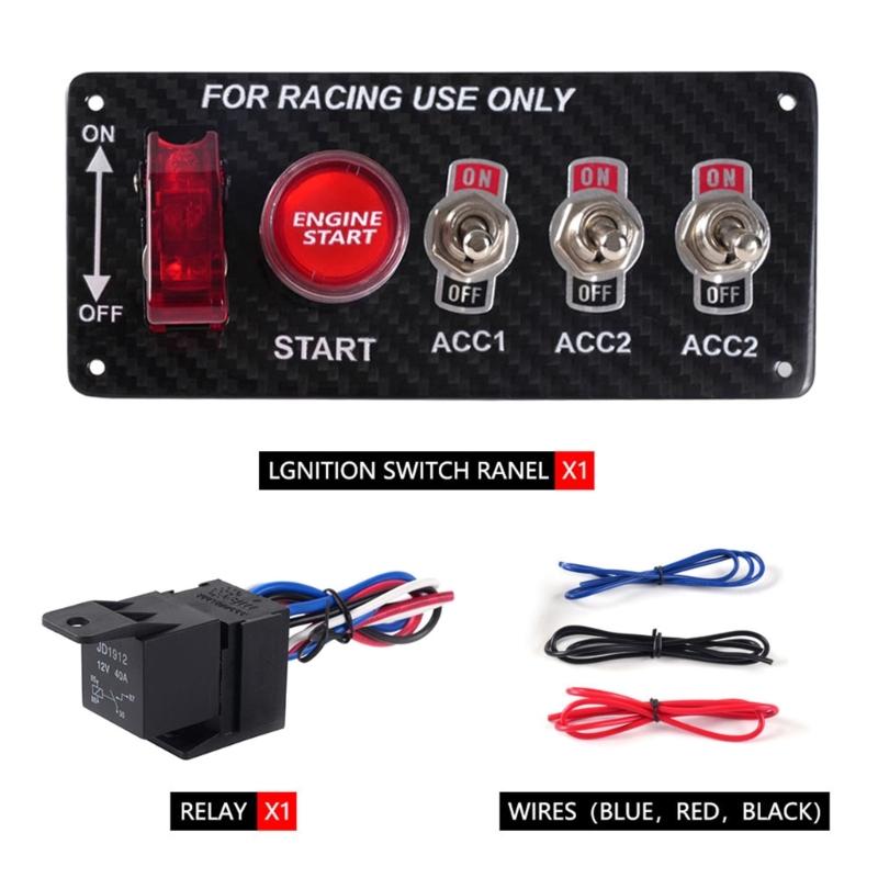 Kohlefaser-Panel Zündschalter-Kippschalter-Kit, Motor-Druckknopf-Startknopf Passend für Rennwagen, LKW, Boote, Wohnmobile