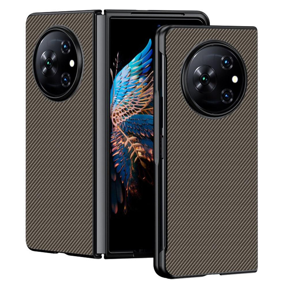 

Для чехла TECNO Phantom V Fold Кожа с текстурой углеродного волокна+ПК Противоударный чехол для складного телефона Gold