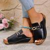 Fashion 2025 Summer Open Toe Women's Slippers Fashion Metal Decoration New Outdoor Daily Best Seller Plus Size Wedge Slippers Zapatos