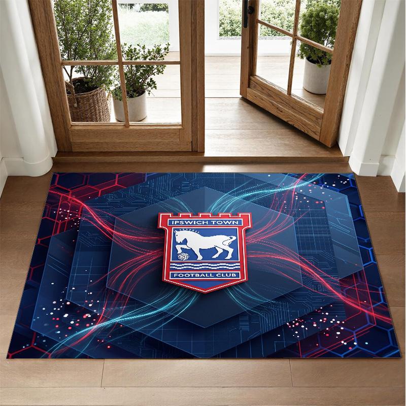 Ipswich Town Football Design Crystal Velvet Rug Soft Decorative Mat for Bedroom Entrance