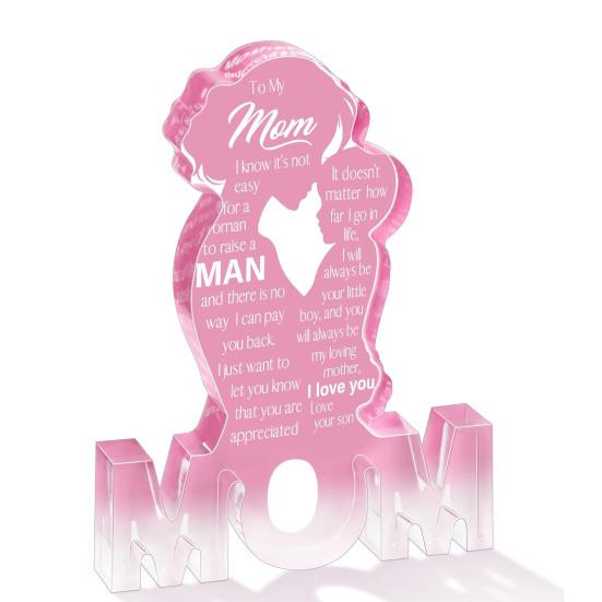 Printed Acrylic Ornament Gifts for Mom Gifts from Daughter or Son Standing Heart or Butterfly Shape Clear Acrylic Sign Mother's Day Gift for Mom