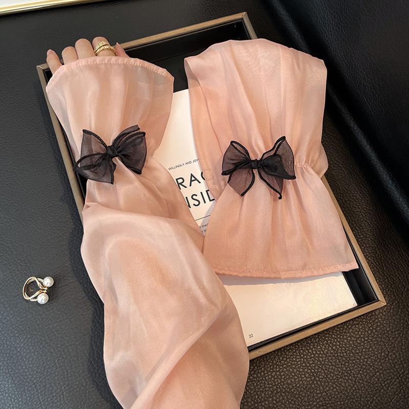 New Elegant Pearlescent Yarn Bow Sun Protection Arm Sleeves For Women Summer Ins Style Ice Silk Arm Sleeves Flared Sleeves