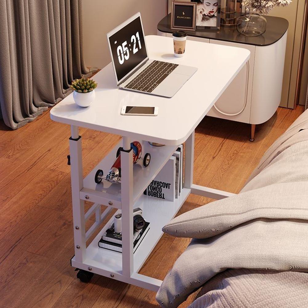 Portable Rolling Desk On Wheels Adjustable Height Desks Computer Desk with Storage Shelves Multi-Layer Desk for Home Office