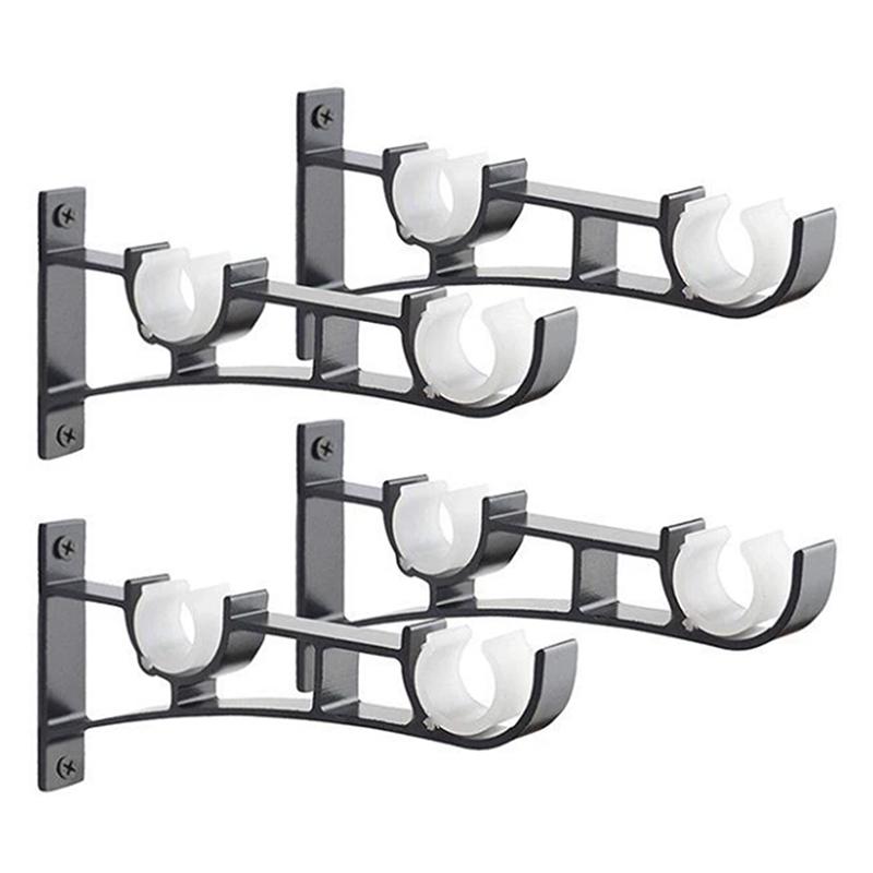 4Pcs Aluminum Alloy Double Curtain Rod Bracket Holder Set Hanging Curtain Bracket Window Track Holder For Bedroom And Home Use