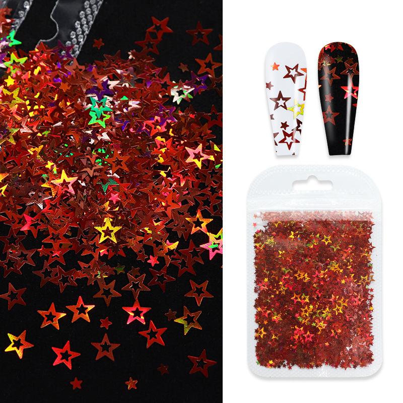2g/ Bag Hologram Mixed Holloway Pentacle Nail Glitter Flash PET Flake Shaped Glitter for DIY Gel Nail Decoration Accessories