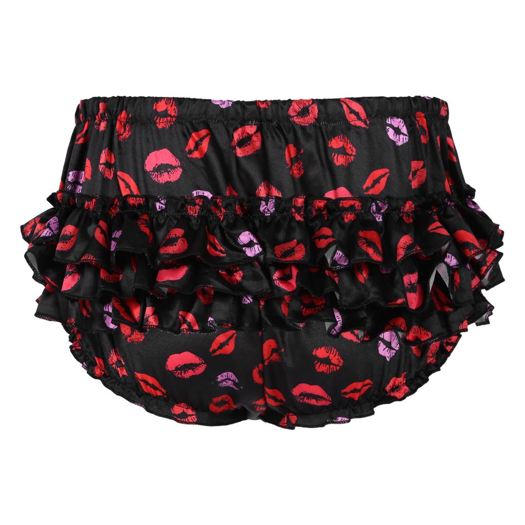 Mens Girly Lingerie Soft Shiny Satin Ruffled Bloomer Tiered Skirted Panties Briefs