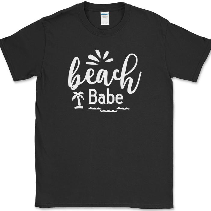 

Beach Babe T-Shirt Funny Ocean Trip Surfing Text Tee L