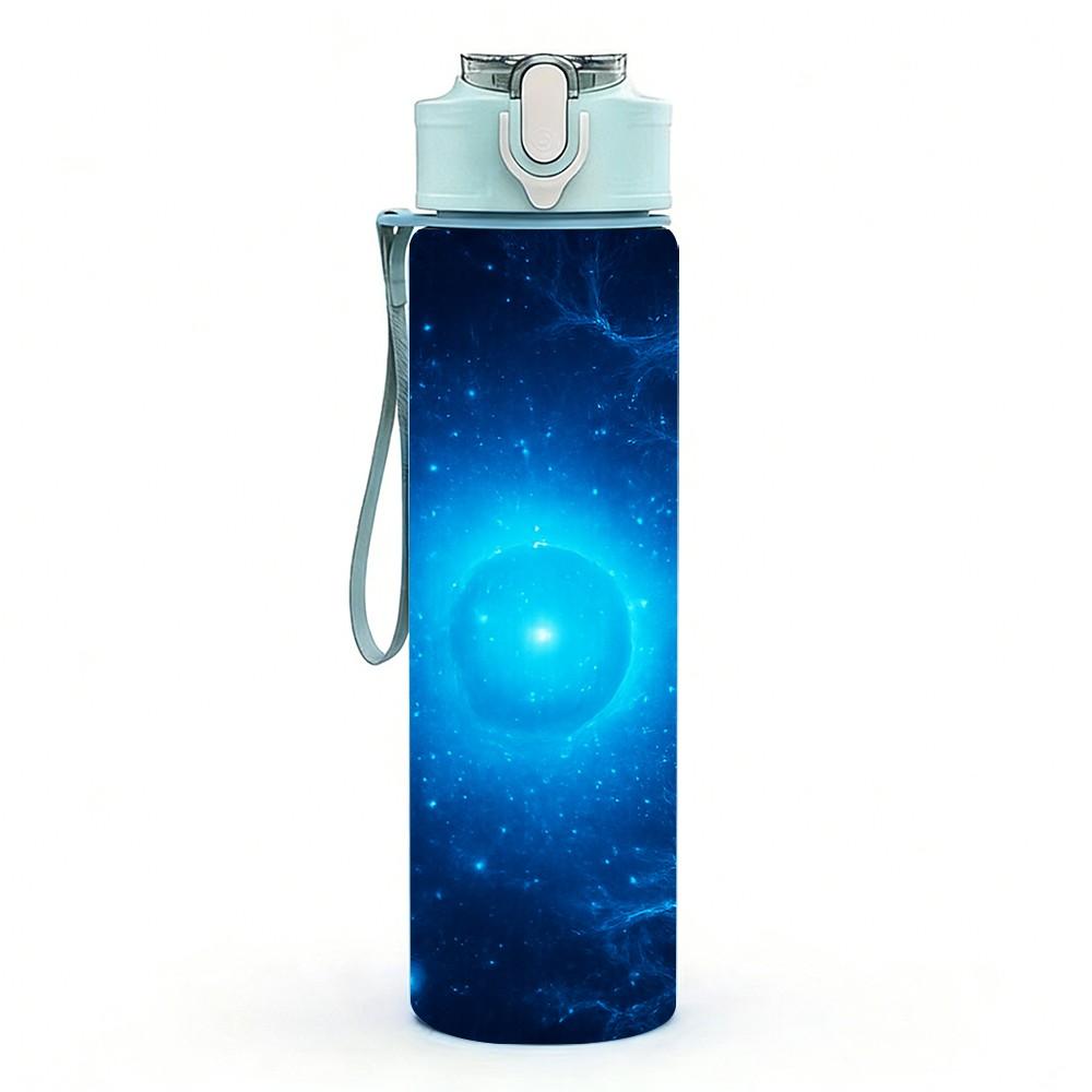 1PC Deep Blue Electric Cosmic Nebula Space Print 750ml Color Plastic Sports Water Bottle Leakproof Flip Straw Lid Suitable for Sports Office Home Use