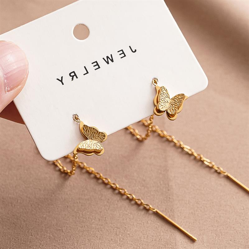 Huitan Aesthetic Women Stainless Steel Drop Earrings Chain Butterfly Fresh Wedding Engagement Accessories Trendy Lady JewelryGood Product