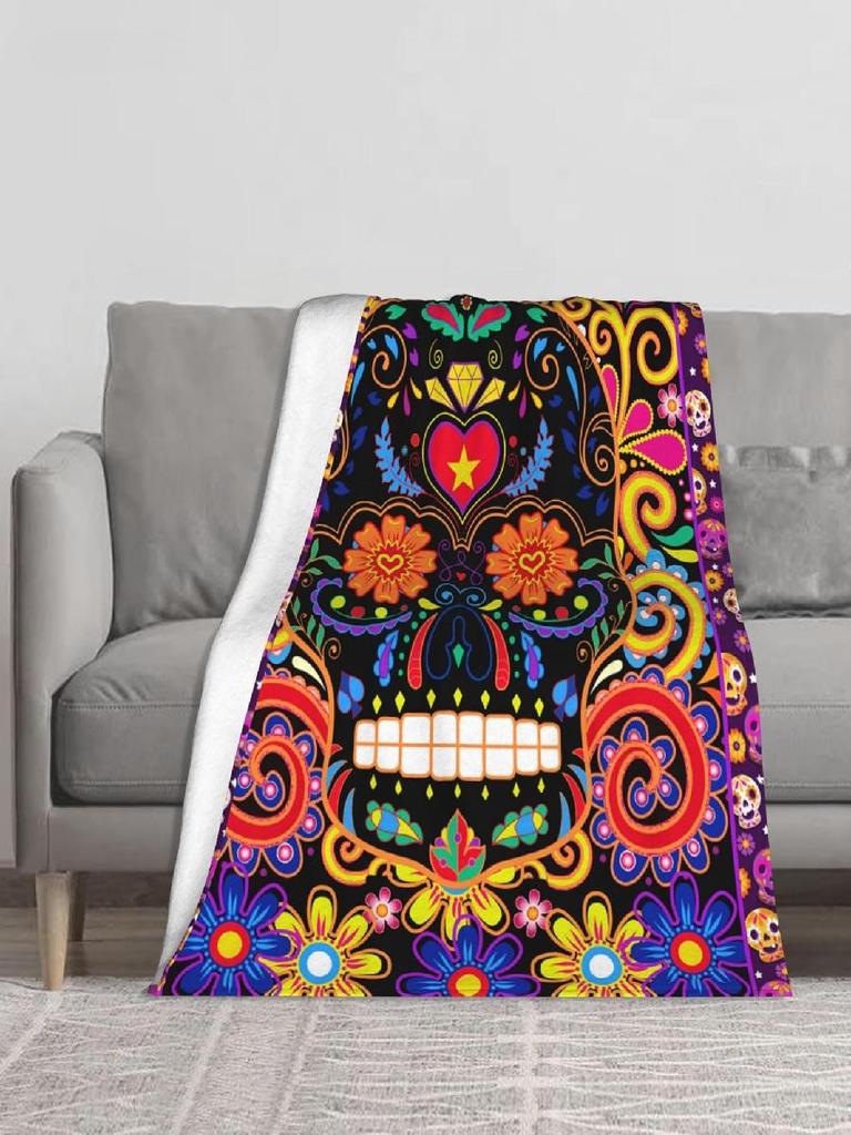GDEVIG Day of The Dead Plush Throw Blanket Lightweight Comfy Premium Flannel UltraSoft Skull Skeleton Blanket All Season Use