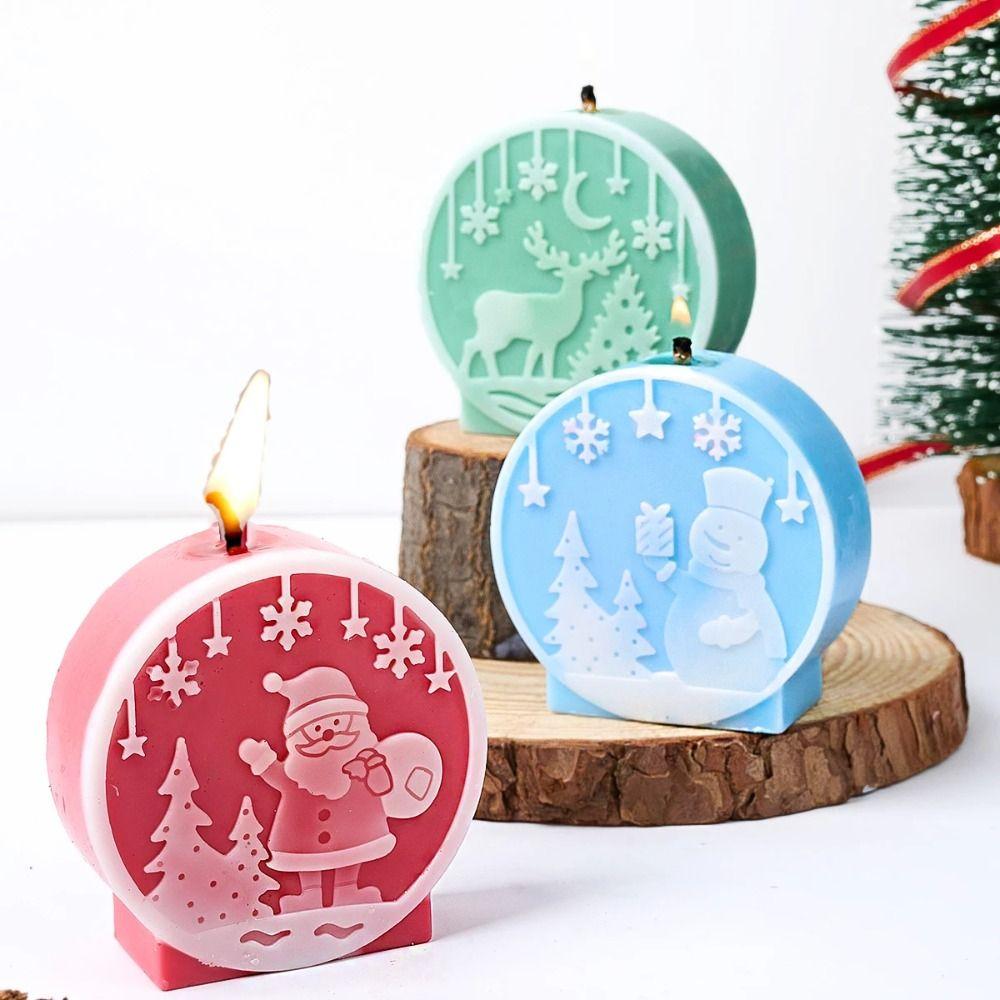 Silicone Christmas Candle Molds Handmade Santa Claus Elk Snowman Plaster Candle Ornaments Relief Christmas Ball DIY Crafts