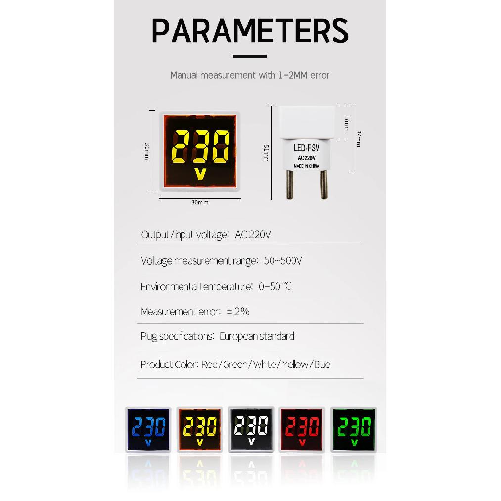 AC 220V LED Digital Display Voltage Measurement Monitor EU Plug Square Voltmeter