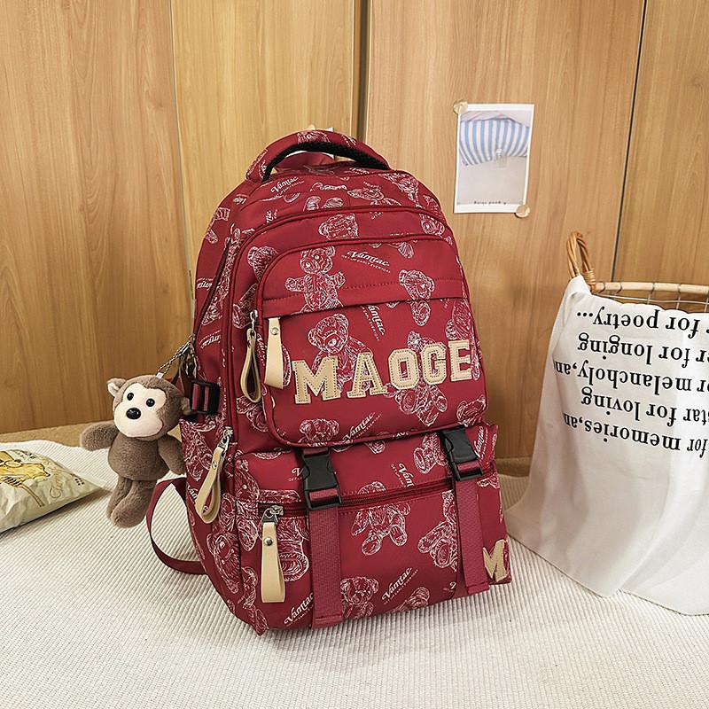 Bear Pattern Print Backpack With Nylon Construction Ergonomic Air Cushion Straps