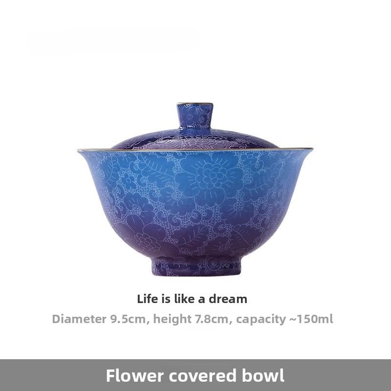 Handmade Ceramic Teacup Double Color Carved Floral Chinese Gongfu Tea Set Personal Master Cup for Tea Ceremony Festival Gift