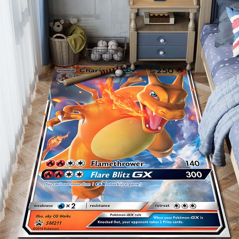1 ks Karta Pokémon s potiskem Charizarda Koberec pro domácnost Obývací pokoj Ložnice Dětský pokoj Dekorace Protiskluzová podložka na podlahu Koberec do herní zóny Dárky