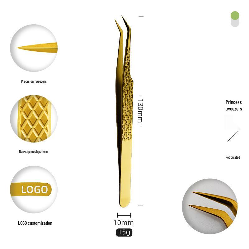 Golden Feather Stainless Steel Eyelash Tweezers for Grafting and Extensions