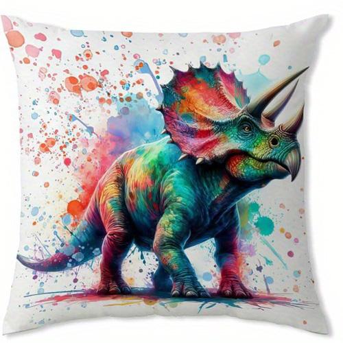 Home Decor Colorful Dinosaur Watercolor Pattern Pillow Covers Pattern Cushion Cover Suitable for Sofa Bedroom Car Pillow Cover