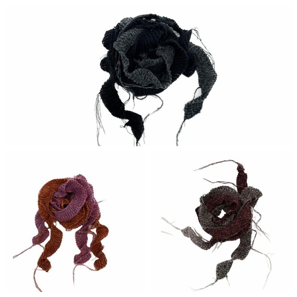 Solid Color Knitted Scarf Irregular Long Narrow Scarves All-match Ruffle Shawl  Streetwear