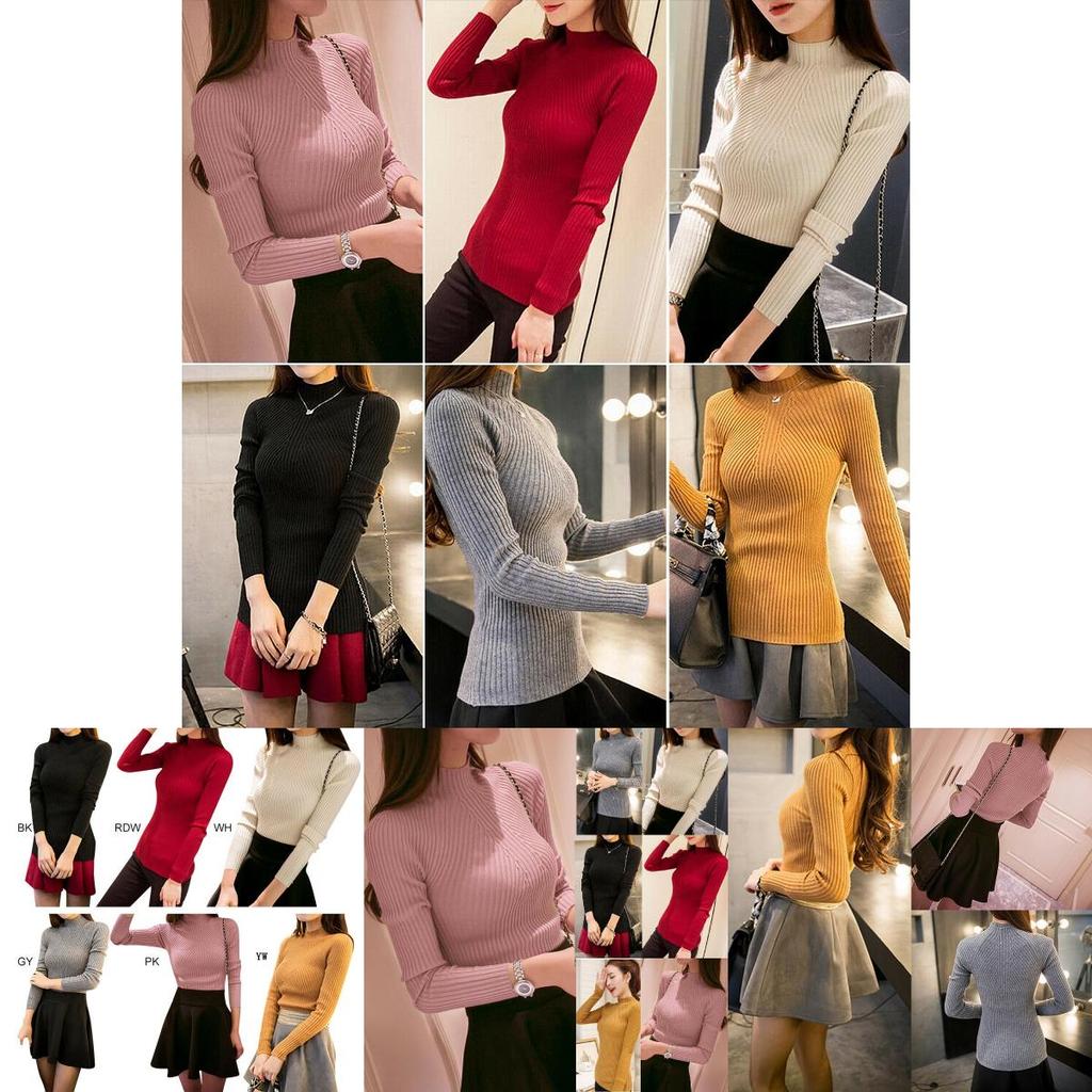 Elegant Women's Long Sleeve Knitted Sweater Turtleneck Jumper Slim Fit Pullover
