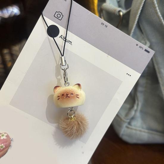 Keychain Pendant Resin Cat Plush Ball Decor Phone Pendant Keys Bags Cell Phones Key Holder Fashion Accessory