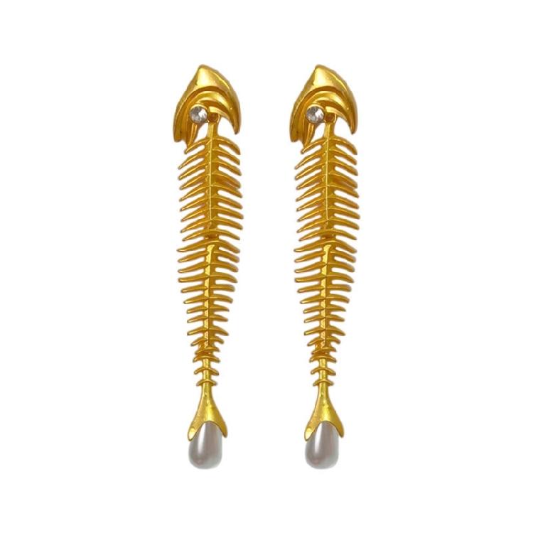 1 Pair Trendy Fishbone Inspired Pearls Earrings Featuring Tassels Design Elegant Accessory for Various Occasion