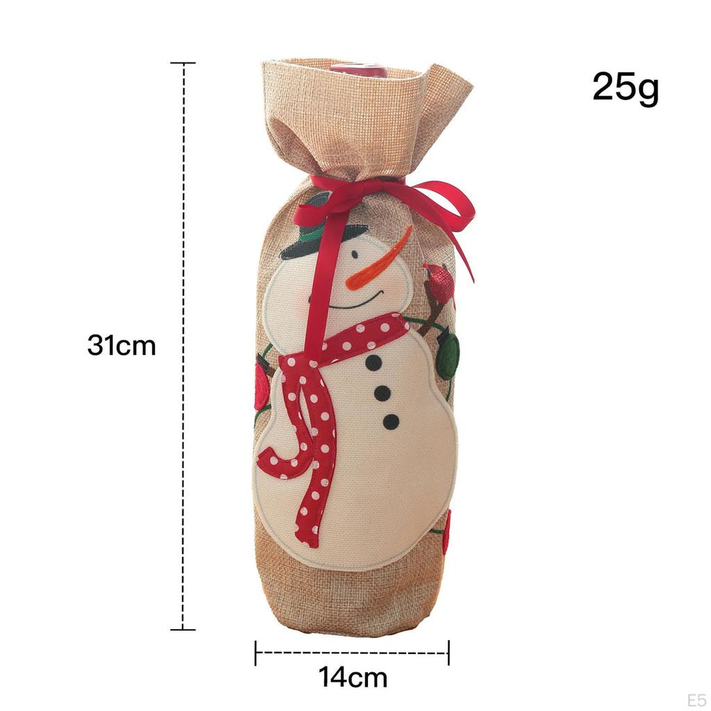 Christmas Bottle Bags Burlap Sack Drawstring Reusable for Holiday Xmas