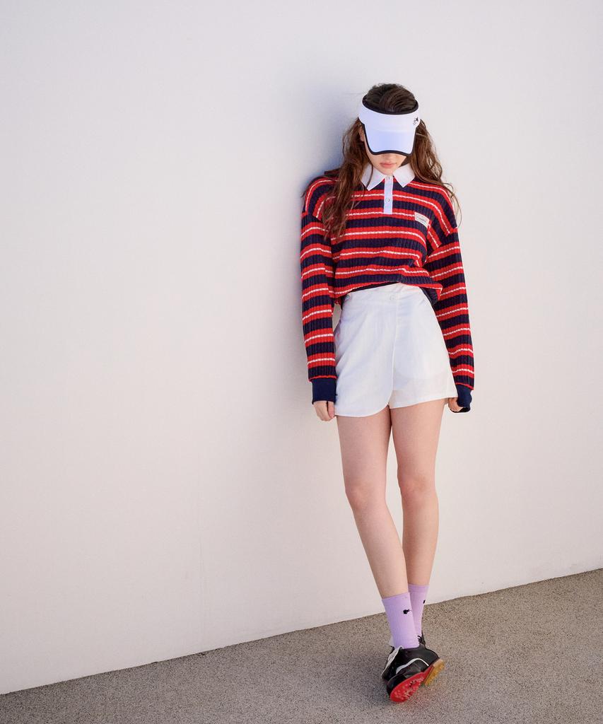 KANDINI Red Blossom Striped Knit Polo Shirt