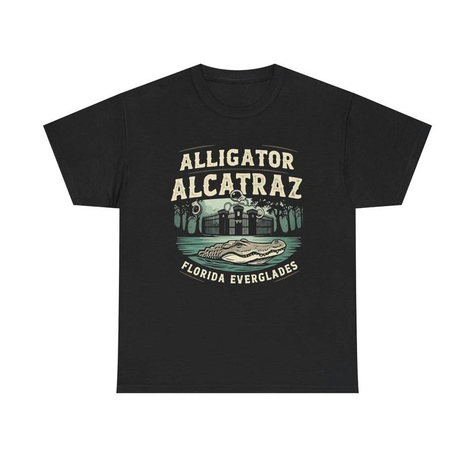 Alligator Alcatraz Prison Florida Everglades Unisex Black T Shirt 4XL