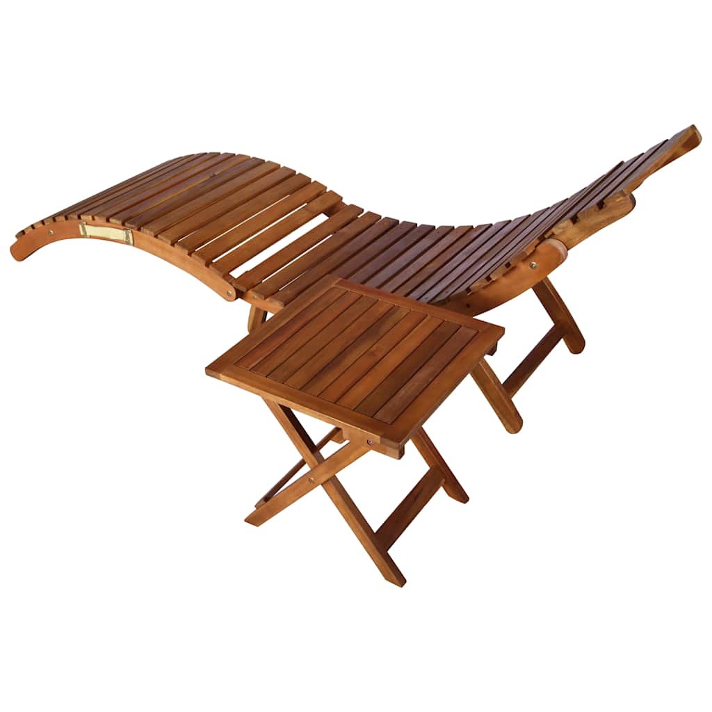 Sun Lounger with Table Solid Acacia Wood Brown