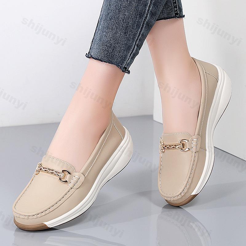 Fashion Women Casual Shoes Women Wedge Sneaker Designer Flat Platform PU Leather Loafers Slip on Non-slip Ladies Moccasins Zapatos Mujer
