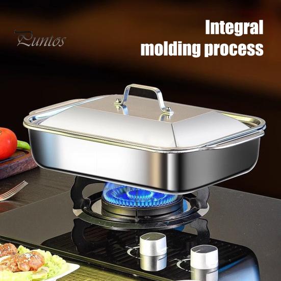 Deep Rectangular Baking Pan Stainless Steel Pan, with Handles, Heavy-Duty Tray, Commercial Grade High Temperature Resistant Durable Kitchenware,