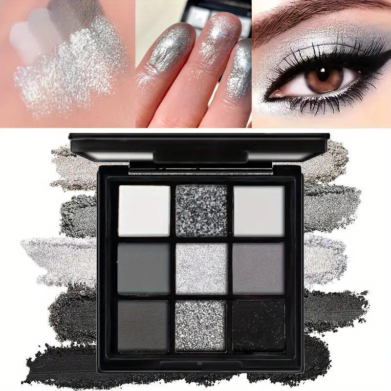 9-farbige Lidschattenpalette: Black Swan, Smoky, Dunkelschwarz, Silber Grau Glitzer, Mattes Finish, Langanhaltend und einfach zu colorieren