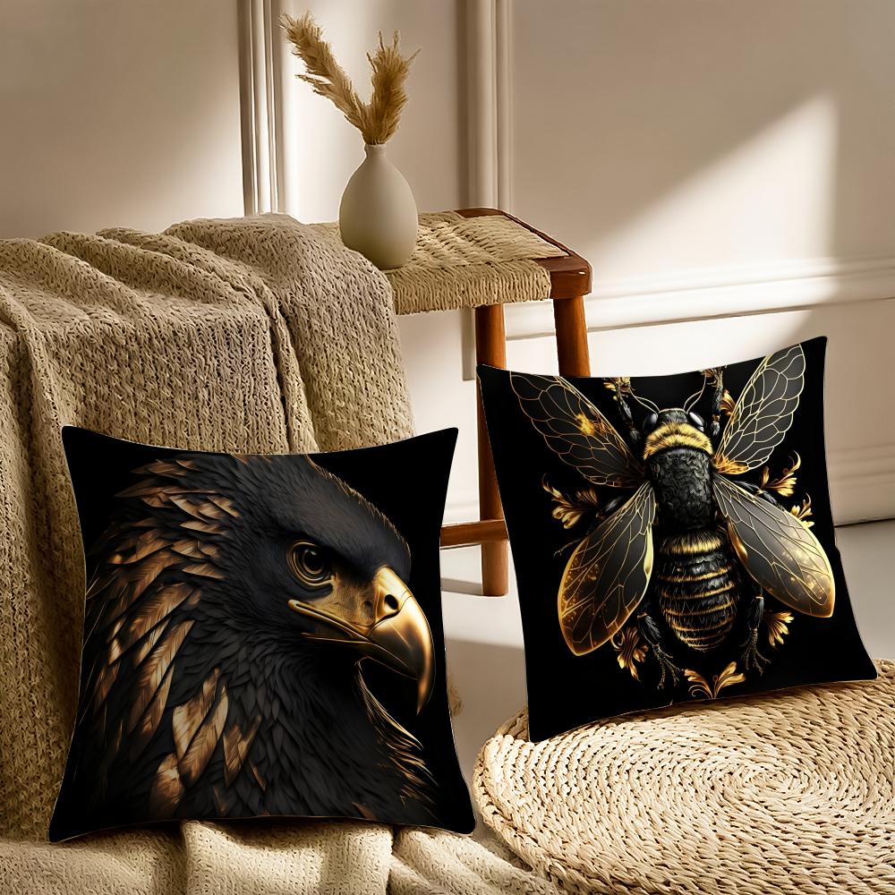 B-Black Gold Eagle Pillow Luxury Decor Cushion Cushion Cover Pillowcase Anti-Dustmite Living Room Sofa Decor Cushion Room