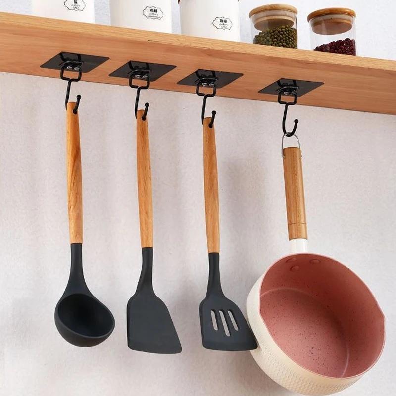 10PCS Transparent Hook Multifunctional Wall Strong Sticking Hook Black Keychain Clothes Hat Door Hook Bathroom Kitchen Accessori