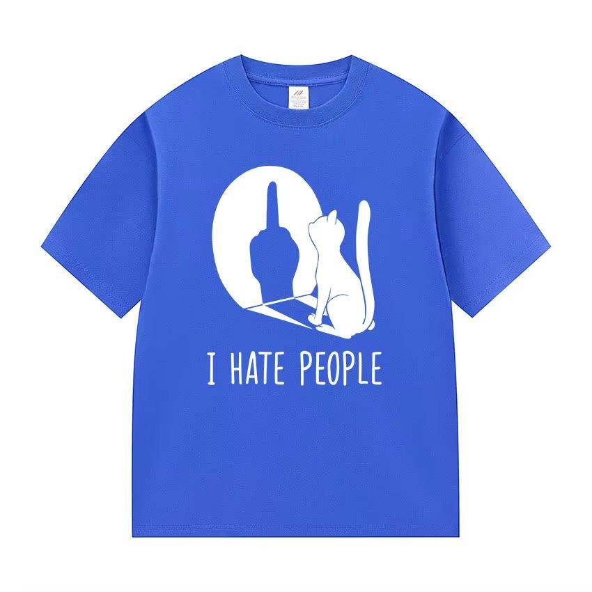 Cat Shadow I Hate People Middle Finger TShirt Humor Funny Kitty Meme Graphic T Shirt Casual Fashion ONeck Short Sleeve T Shirt