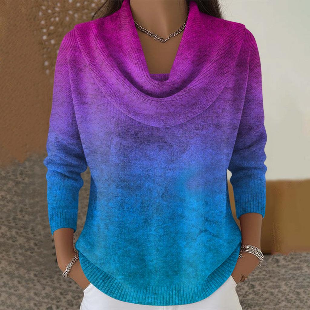 Dámský ležérní a módní svetr s dlouhým rukávem a potiskem, kulatým výstřihem