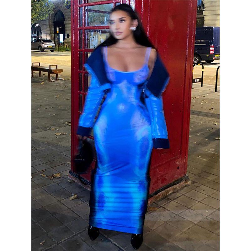 Fashion Ins Print Slim Fit Backless Sling Dress