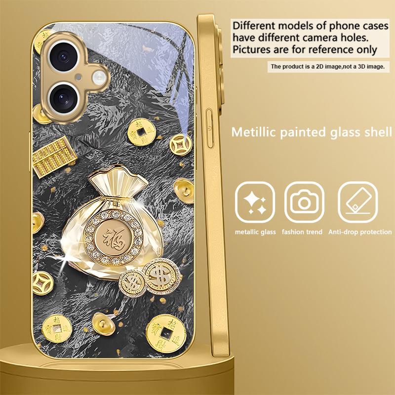 Lucky Bag of Blessings For iPhone 17 Pro Max 16 16E 15 14 13 Plus 12 mini 11 15Pro 17 Air XR X 17ProMax Golden glass phone case