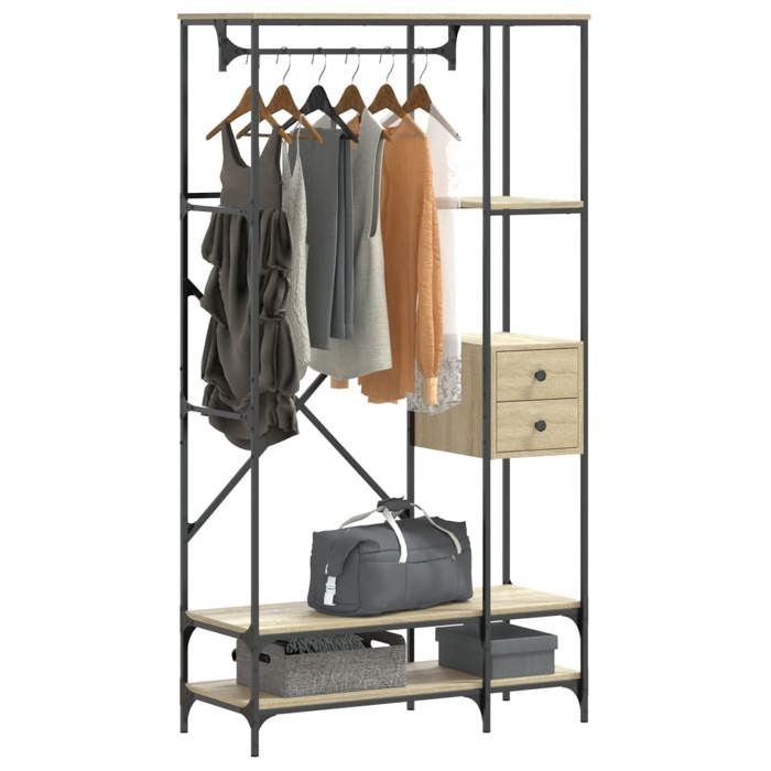 VidaXL Clothes Rack with Shelves Sonoma Oak Engineered Wood, Coat Rack, Clothes Rail, Garment Rack At 847860