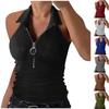 Women Ribbed Tank Top Sleeveless Slim Fit V Neck Half Zipper Collar Summer Stretchy Knit Vest